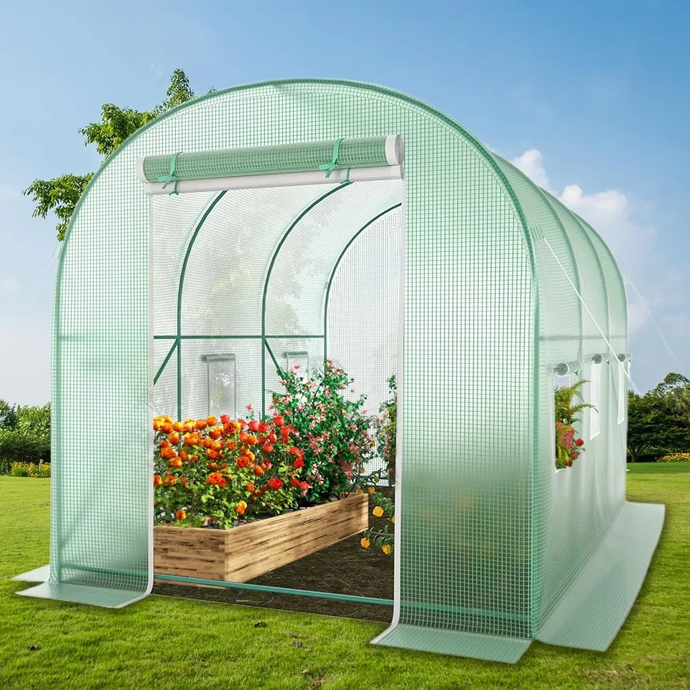 

Walk-in Greenhouse, 10x7x7 FT Heavy Duty Tunnel Green House for Outdoors, Portable Green Houses for Outside, Winter Hot House wi