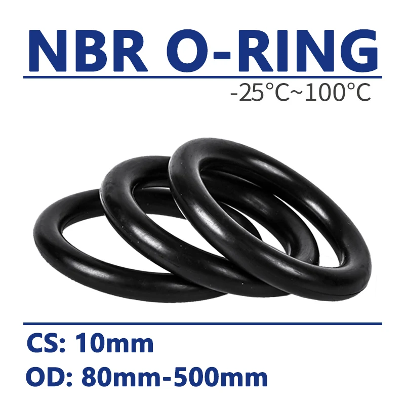 

1pc CS 10mm O-Ring NBR O Ring Sealing Gasket OD 80mm-500mm Black Nitrile Rubber Spacer Oil Resistance Washer Round Shape