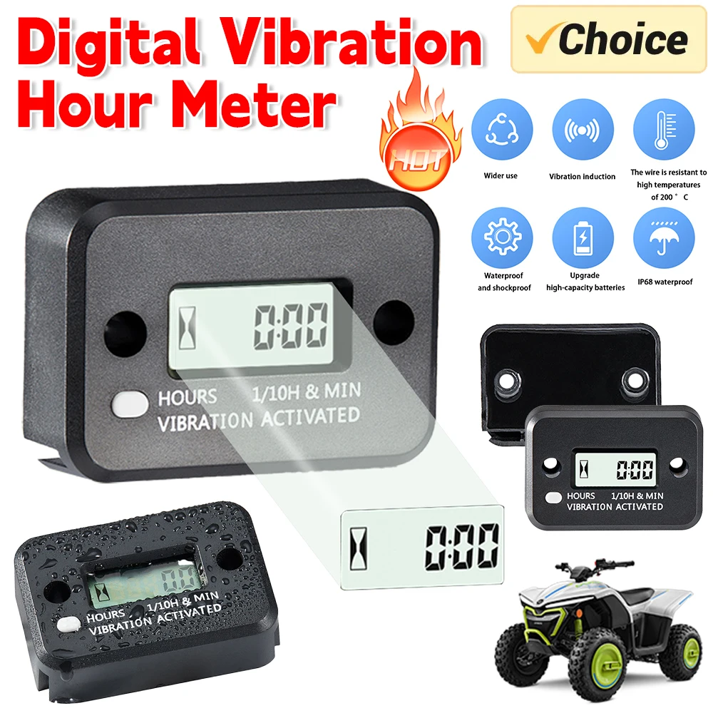 

LCD Display Digital Vibration Hour Meter Wireless Reset Digital Vibration Tachometer Portable Hour Meter for Car Motorcycle Boat