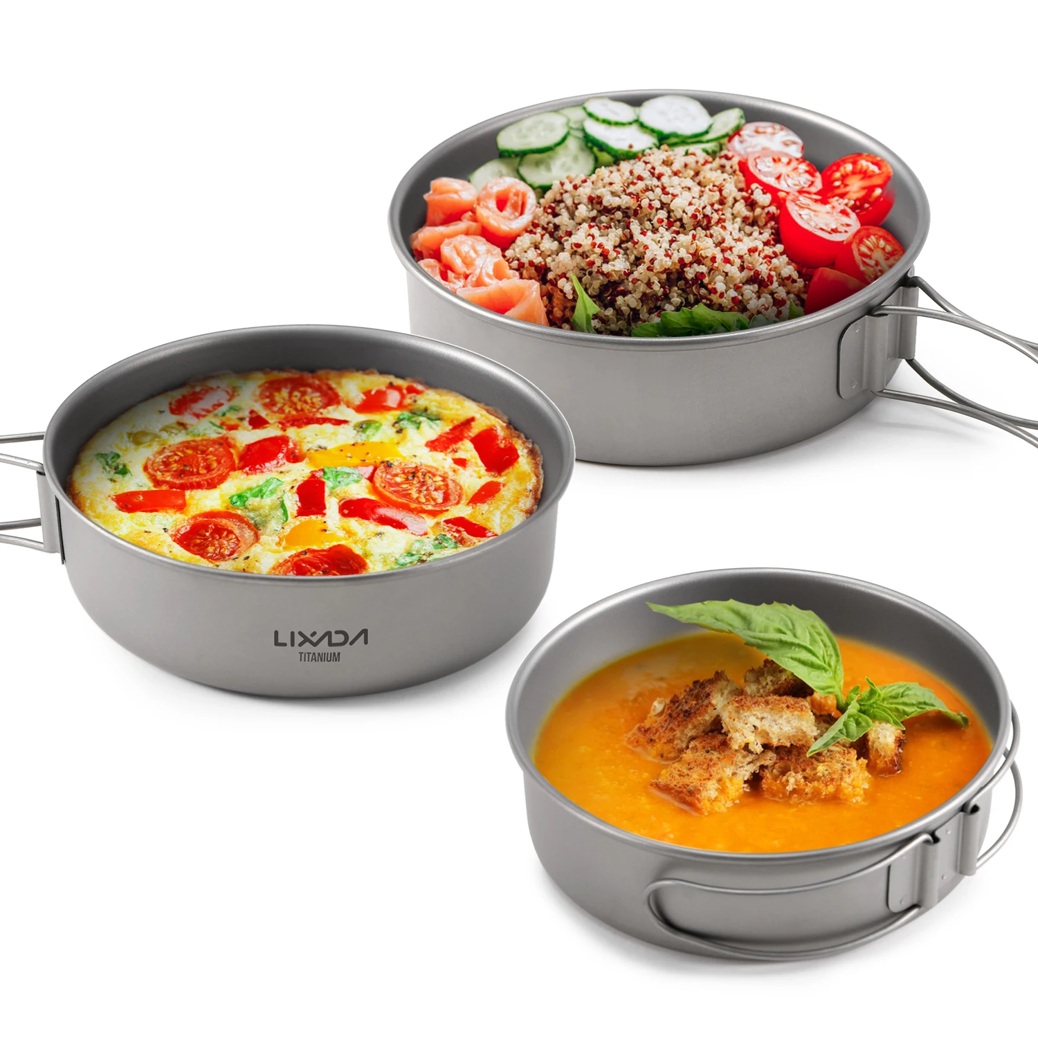 Camping Titanium Bowl Titanium Bowl  Titanium Dinner Bowl Pan with Foldable Handles for Outdoor Camping Hiking Picnic view 2