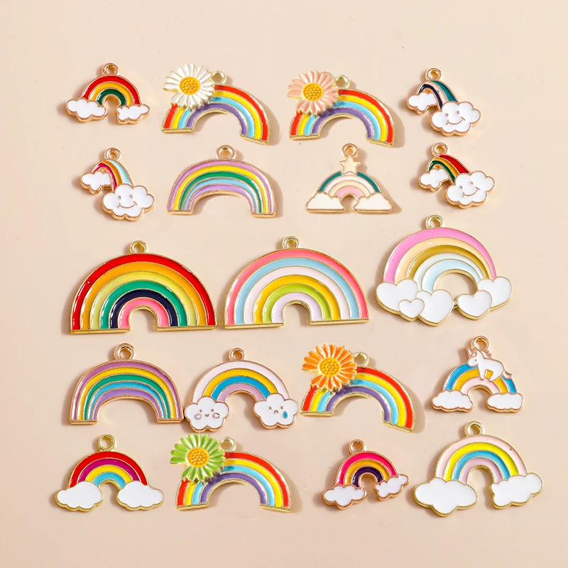 Leslie 10 Stück/Set Bunte Emaille-Regenbogen-Anhänger für Schmuckherstellung, Modische Regenbogen-Ohrringe, Halskette, DIY-Bastelzubehör – Detail 1