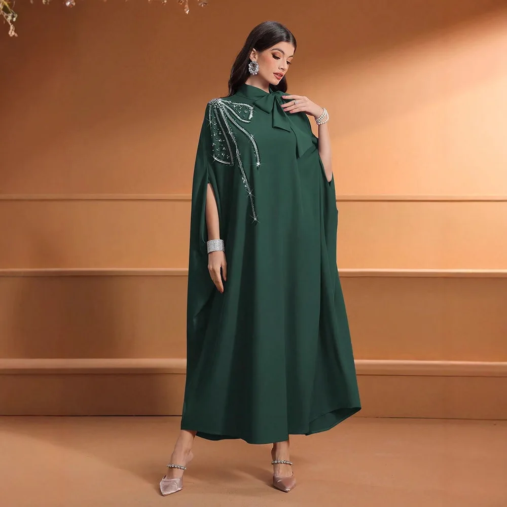 Ramadan Eid Diamonds Abayas Dubai Kaftan Women Muslim Dress Bow Jalabiya Kebaya Caftan Marocain Robe Femme Musulmane Vestidos