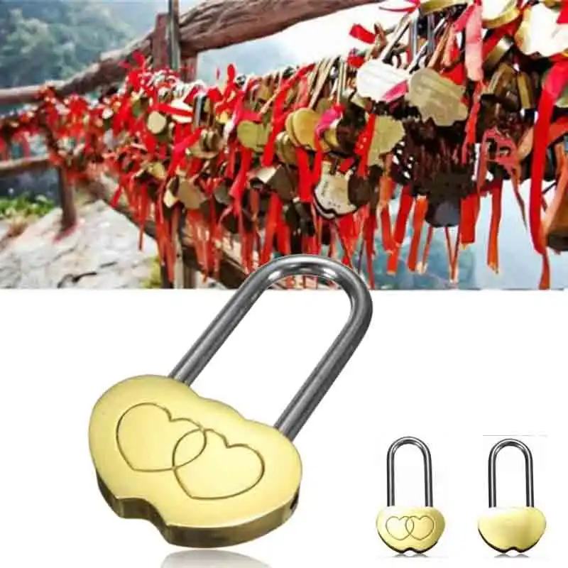 40mm Love lock tourist attraction wishing lock concentric lock wedding lock cannot be opened Engraved Double Heart Lock