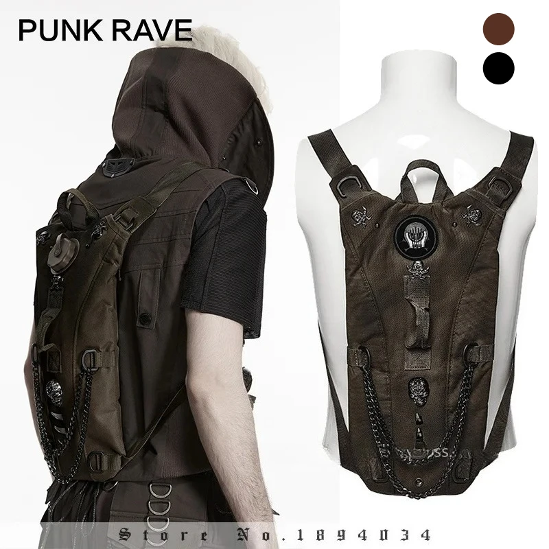 PUNK RAVE Men's Punk Nylon Oxford Outdoor Daily Use Backpack Retro Vibe Hardcore Texture Cosplay Accessories 2 Colors