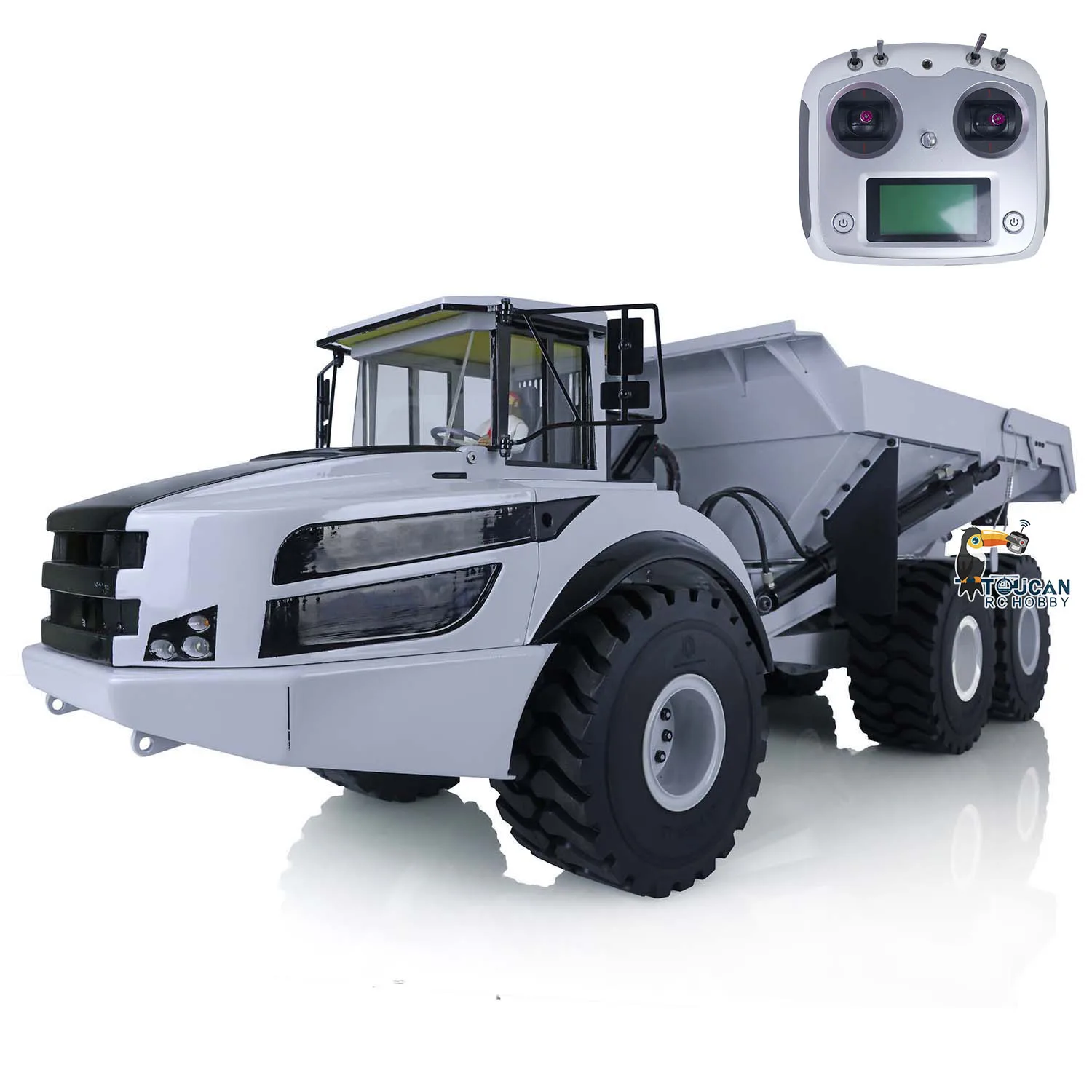 XDRC 6x6 1/14 Metal hidráulico RC camión articulado Control remoto coche volquete pintado montado luz sonido ESC juguete TH18406