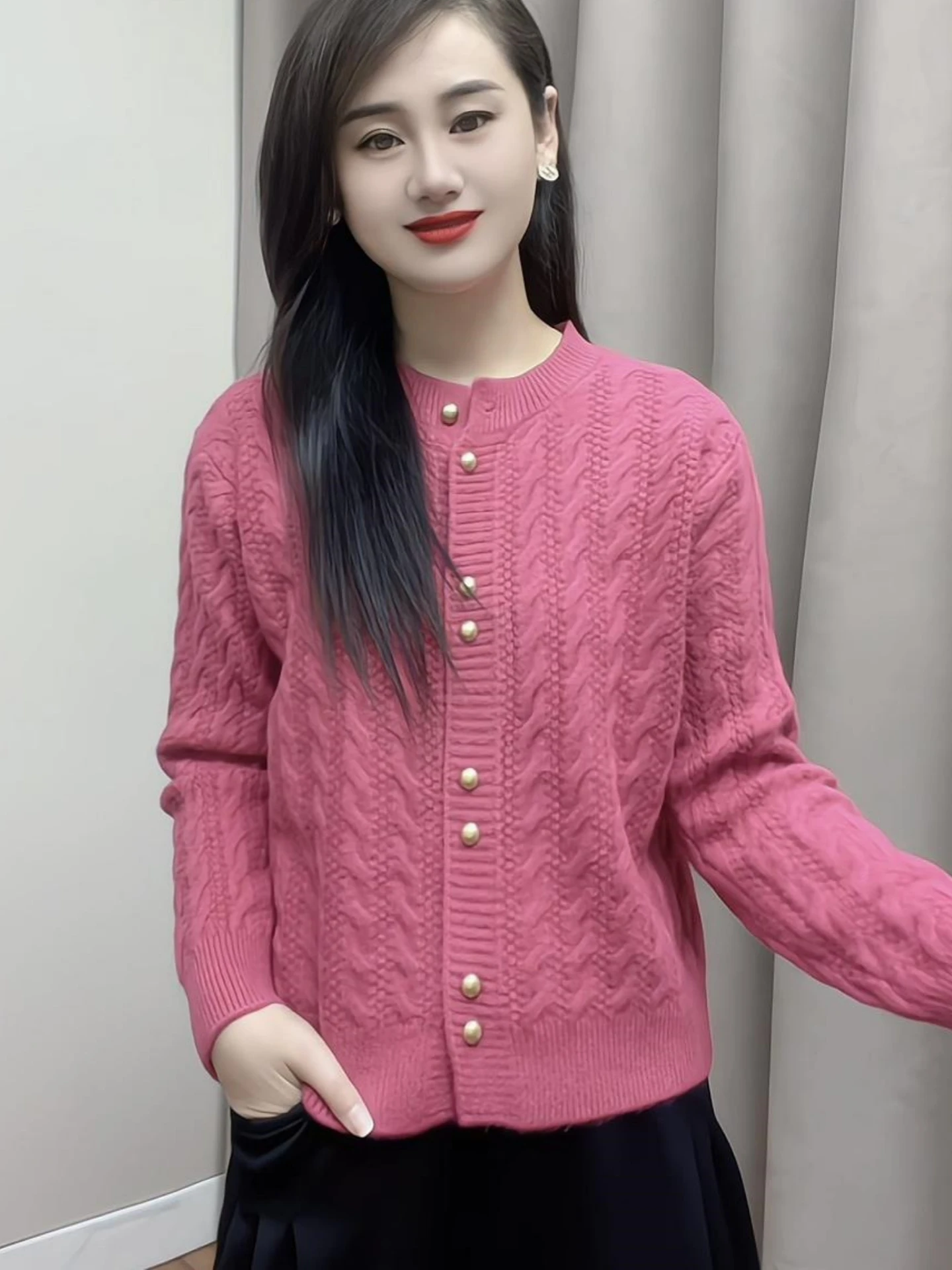 

Свободный повседневный вязаный свитер, кардиган, женский осенне-зимний новый Sle, круглая пряжа Ne Twist, мягкая, удобная, не скатывается