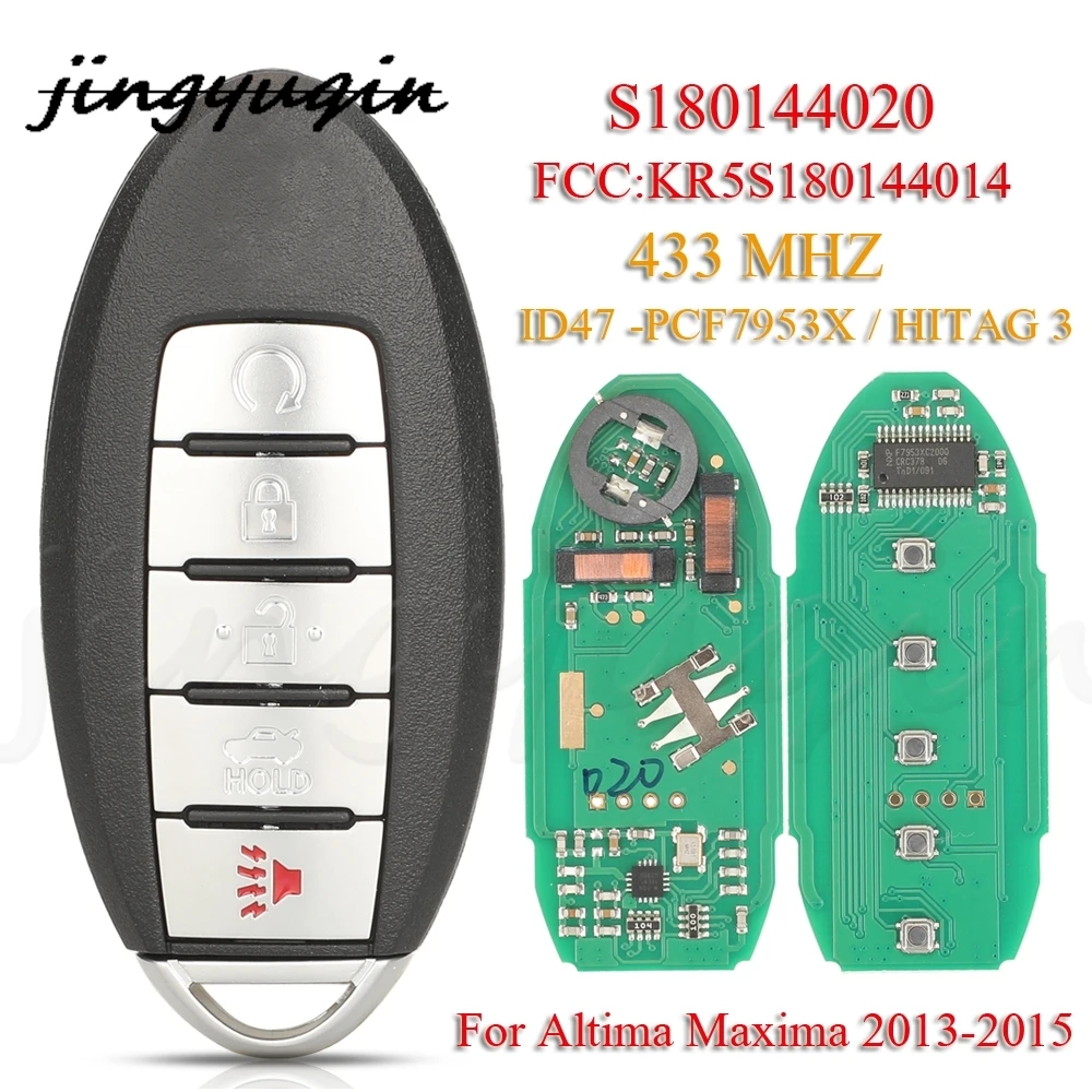 

jingyuqin S180144020 Prox Smart Remote Car Key Fob 433MHz ID47 For Nissan Altima Maxima KR5S180144014 Keyless 7812D-S180014