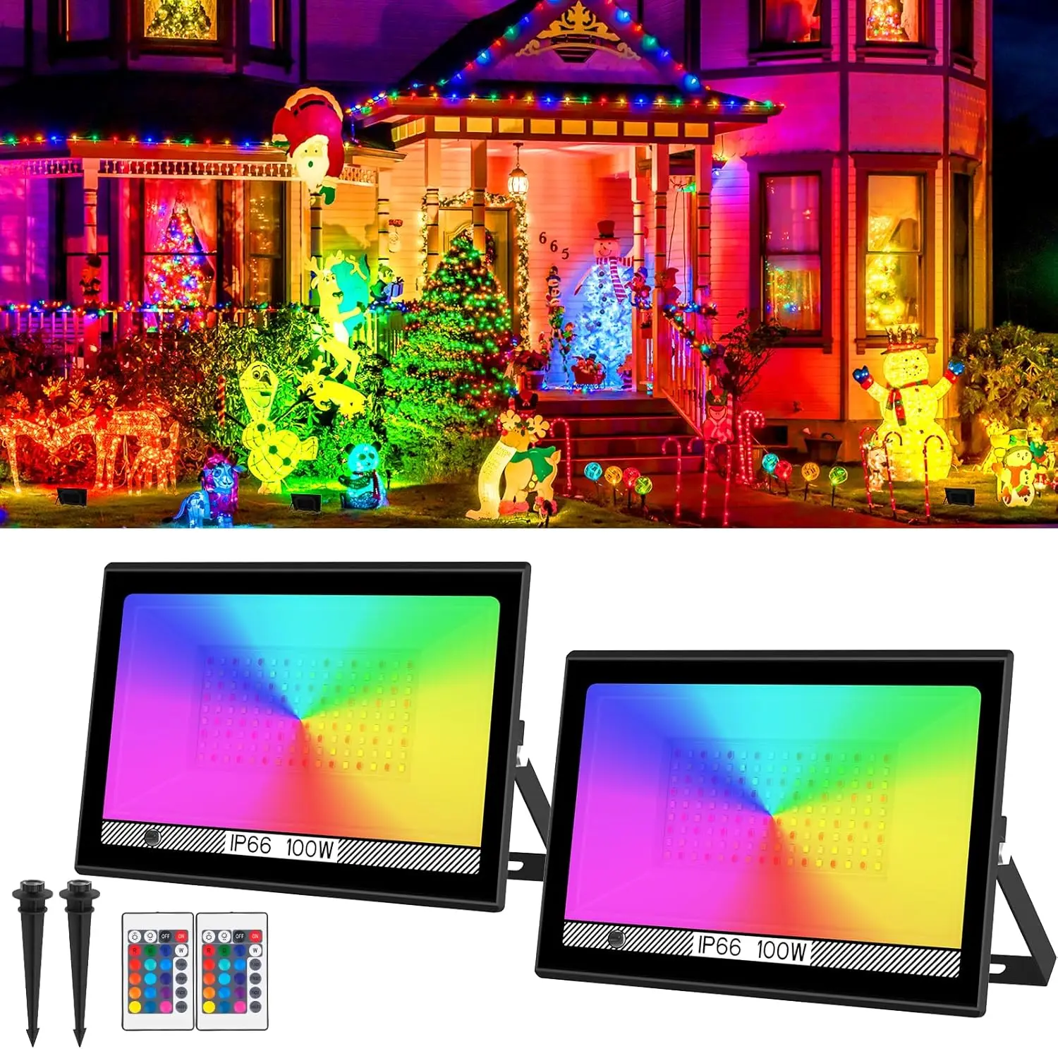 

100W RGB Led Floodlight Outdoor 10000LM Color Changing Stage Lights Landscape IP66 Waterproof Dimmable Spotlight for Garden Yard
