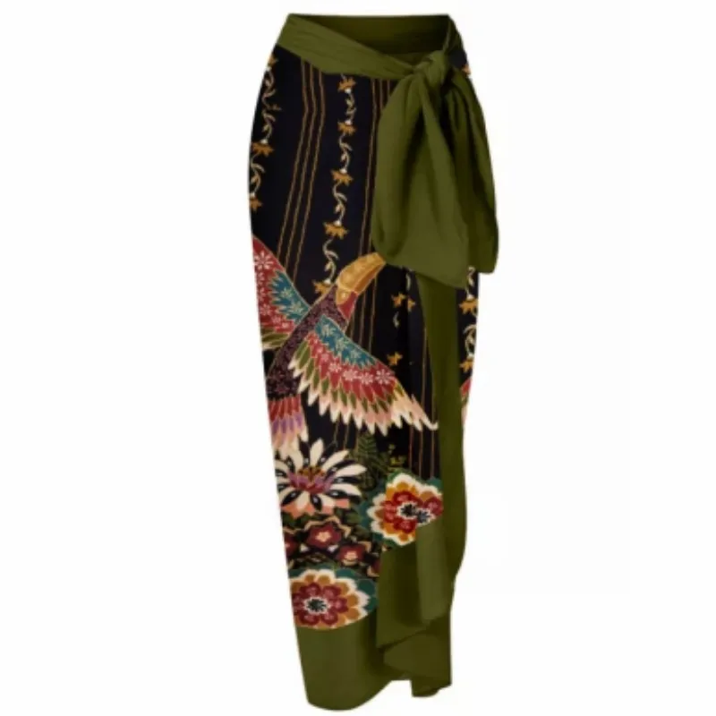 New French Retro Print One-Piece Swimsuit for Women, Hot Spring Vacation Beach Dress Two-Piece Swimsuit