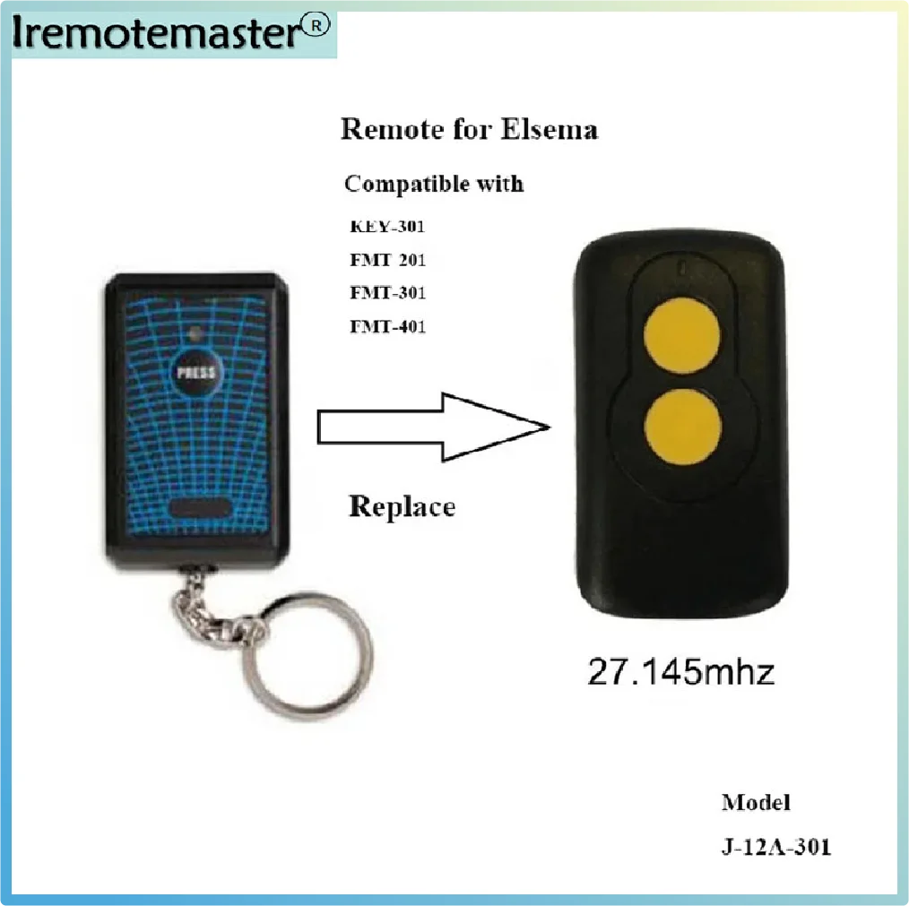 Compatible with Elsema Garage/Gate Remote Key301 27.145MHz FMT201 FMT301 FMT401