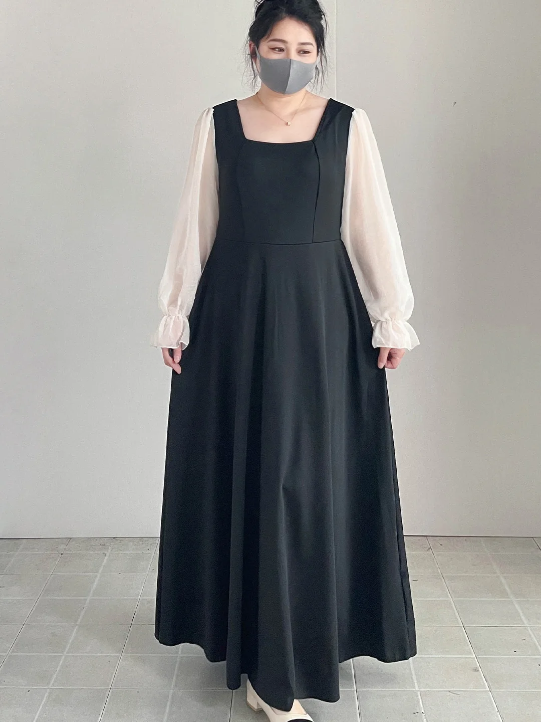 

Spring Large Size Dress Floor-Length Waist-Cinching Hide Meat Elegant Lady -Shaped Body Long French Style Polyester Fiber