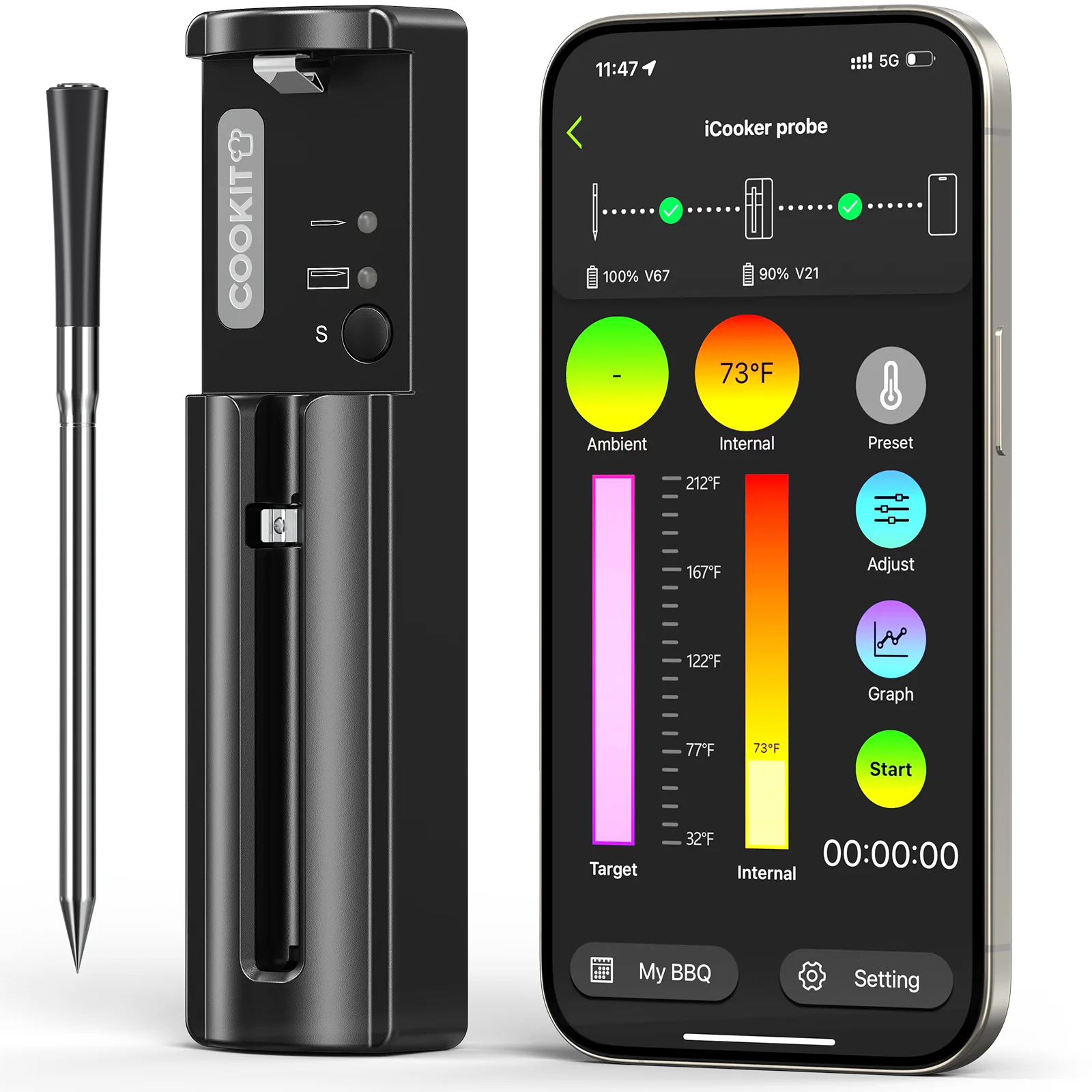 

Smart Wireless Meat Thermometer Digital, Bluetooth Food Thermometer with Dual Sensors, App Control for Kitchen BBQ Grill Smoker
