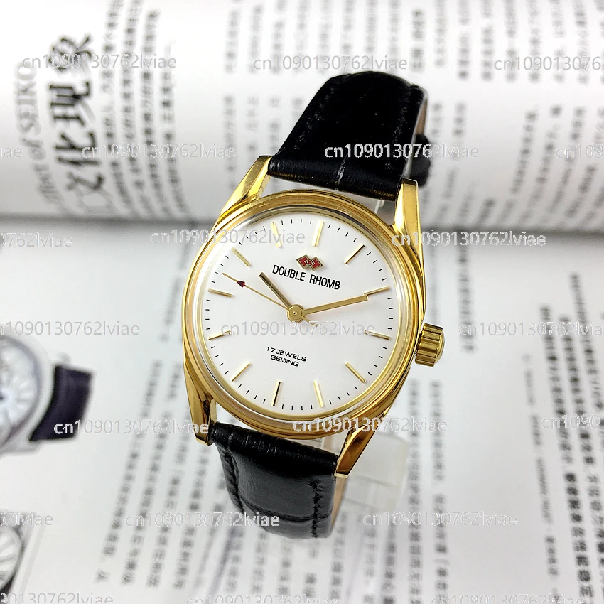 Beijing Watch Factory, medium-sized, Shuangling brand gold manual mechanical watch, diameter 30mm