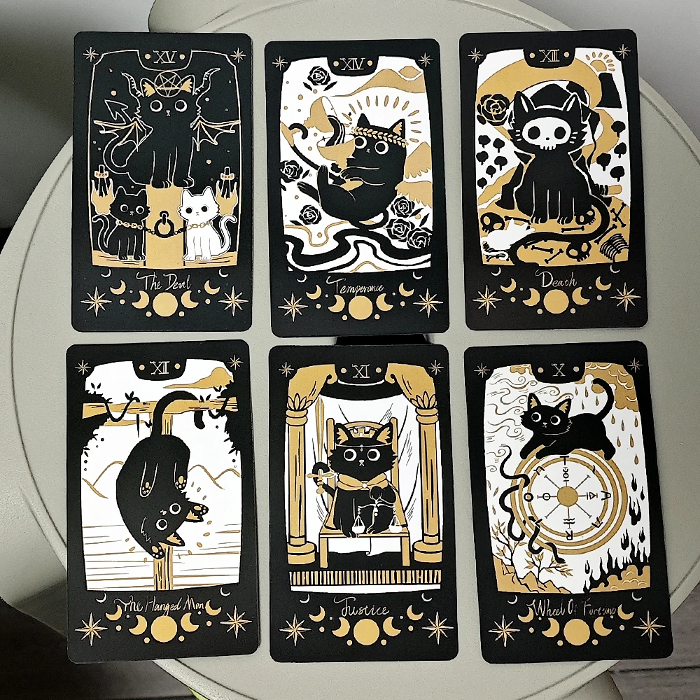 Adorable Cat Tarot Deck 10.3*6cm, 78 Cards Deck Black