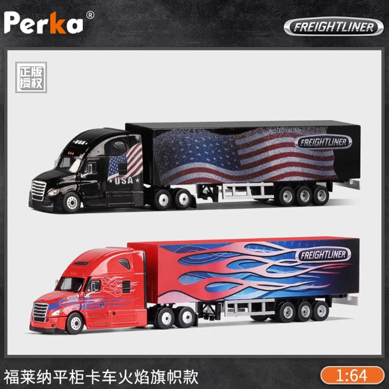 Perka 1:64 スケールアメリカンヘビートラックトレーラーフレートライナーコンテナトラック合金シミュレーションカーモデルコレクション装​​飾