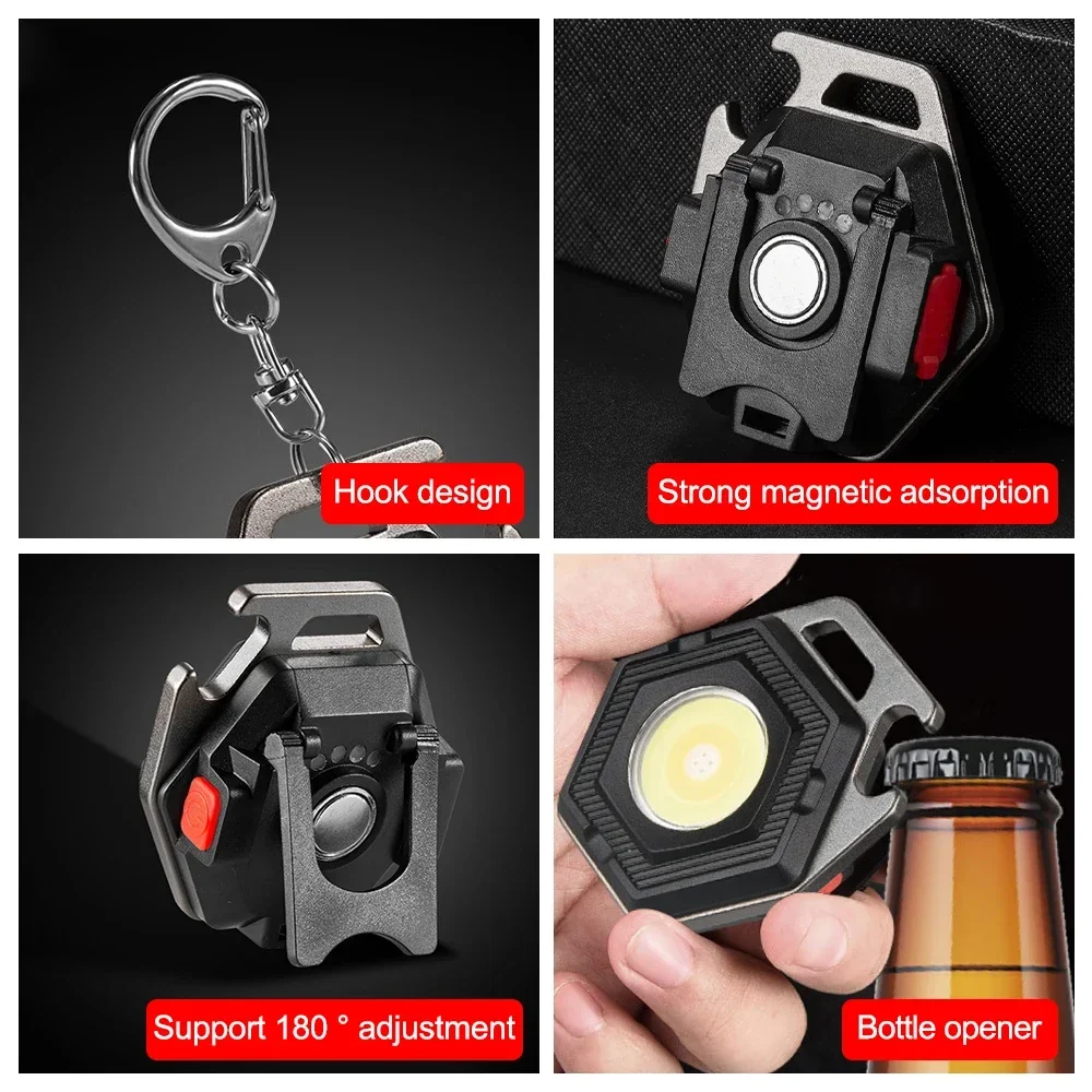 COB LED Work Light Mini Flashlight Keychain Lights USB Rechargeable Torch Pocket Emergency Light Camping Lamp