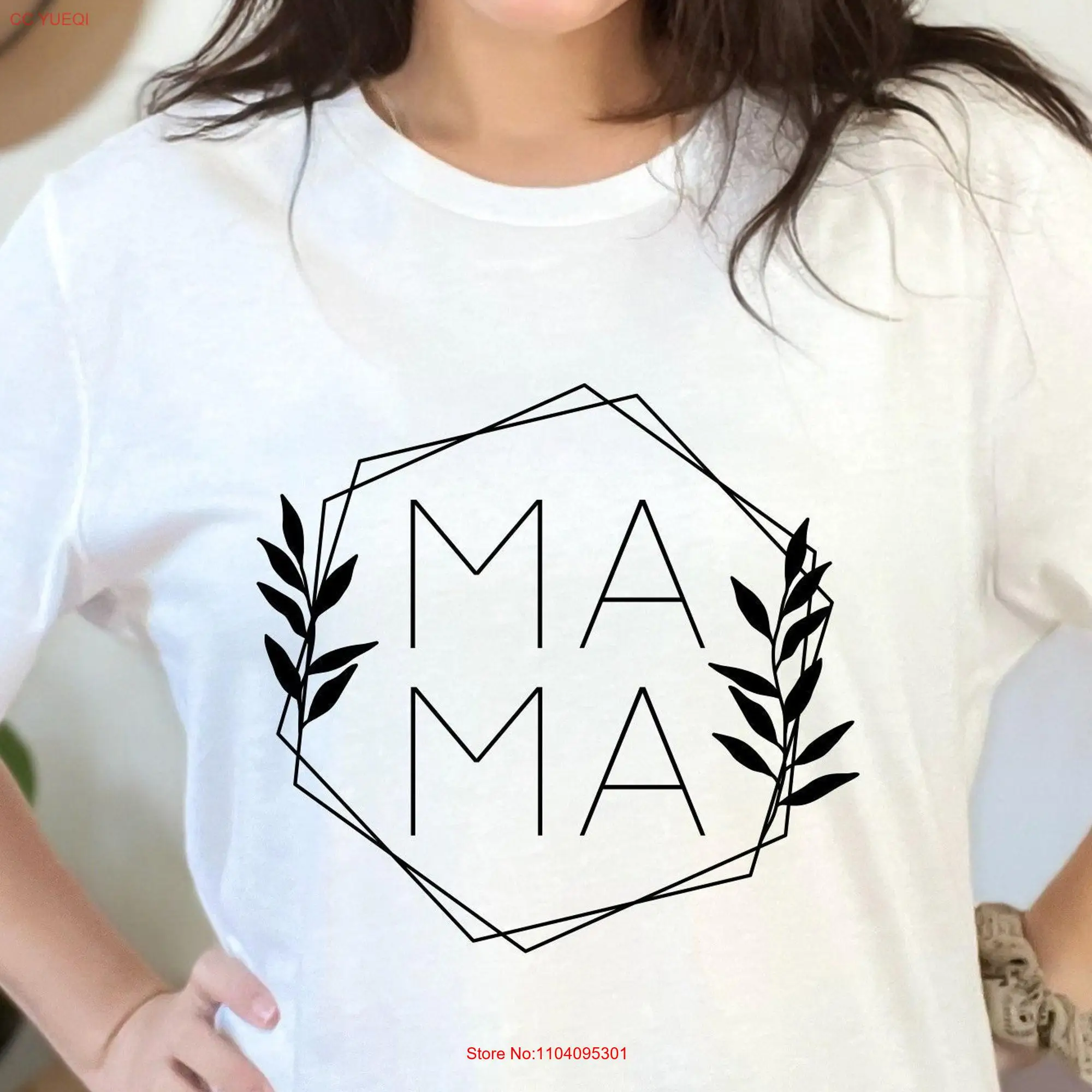 Mama Leaves T Shirt Hexagonal Frame Mother's Day Cute and Simple Mom Life New  long or short sleeves