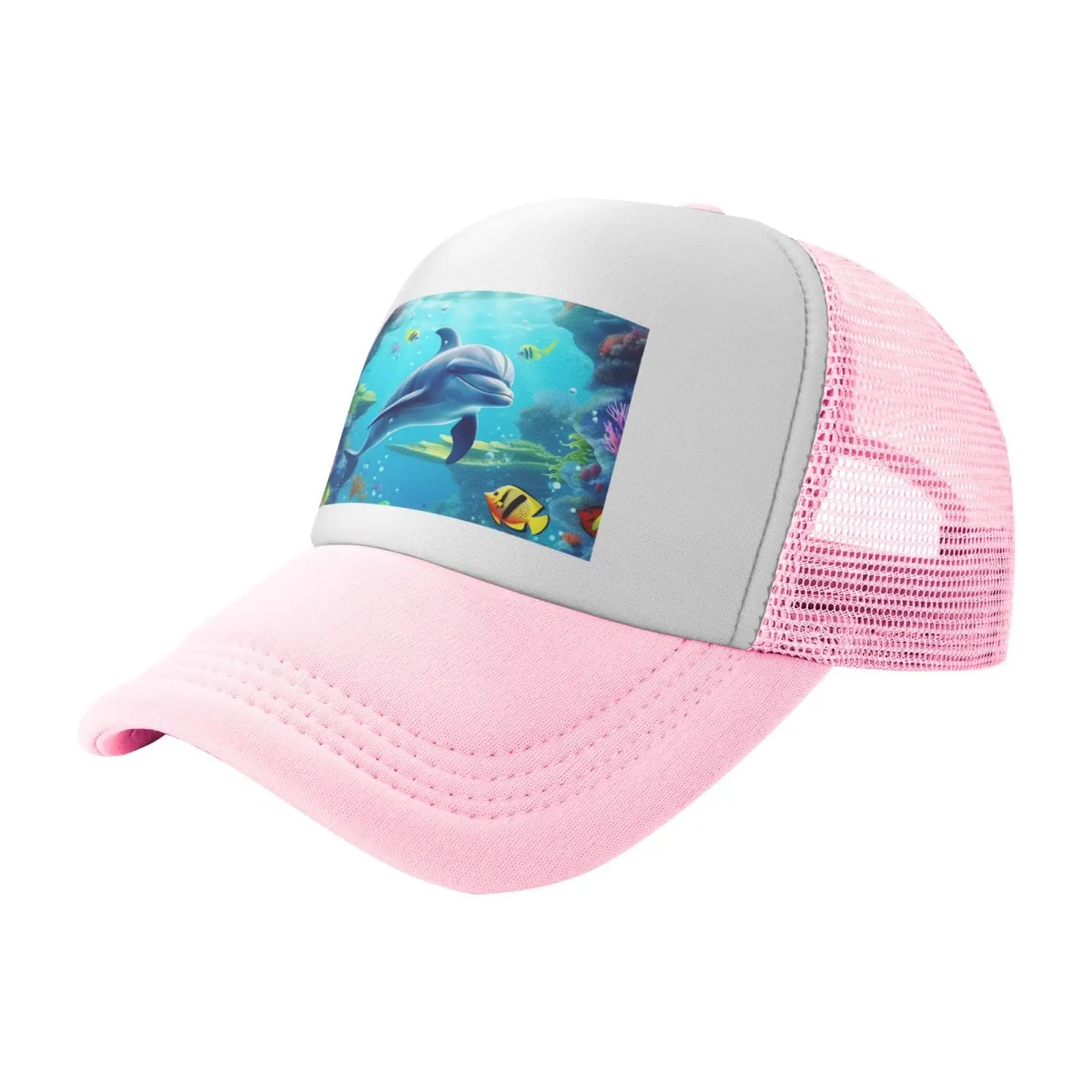 

Trucker Hats Ocean Underwater Dolphin Fish Printing Mesh Baseball Cap Trucker Hats For Men Women Adjustable Snapback Hat