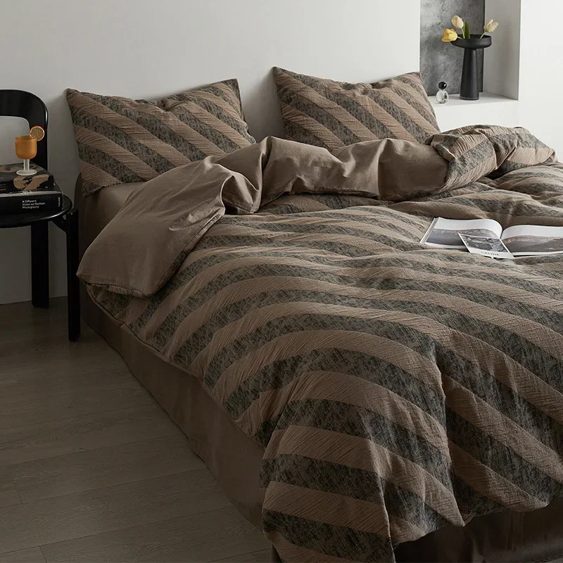 Pure cotton four-piece set, light luxury wabi-sabi style pure cotton sheets, fitted sheets, fitted sheets, duvet covers, vintage