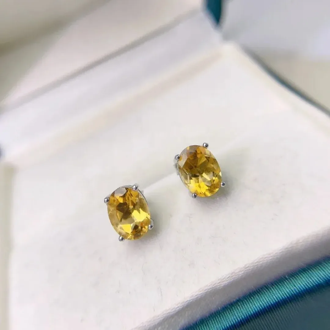 

5*7mm Natural Yellow Citrine 925 Sterling Silver Stud Earrings for Women Personality Fashion Luxury Gem Jewelry Gifts