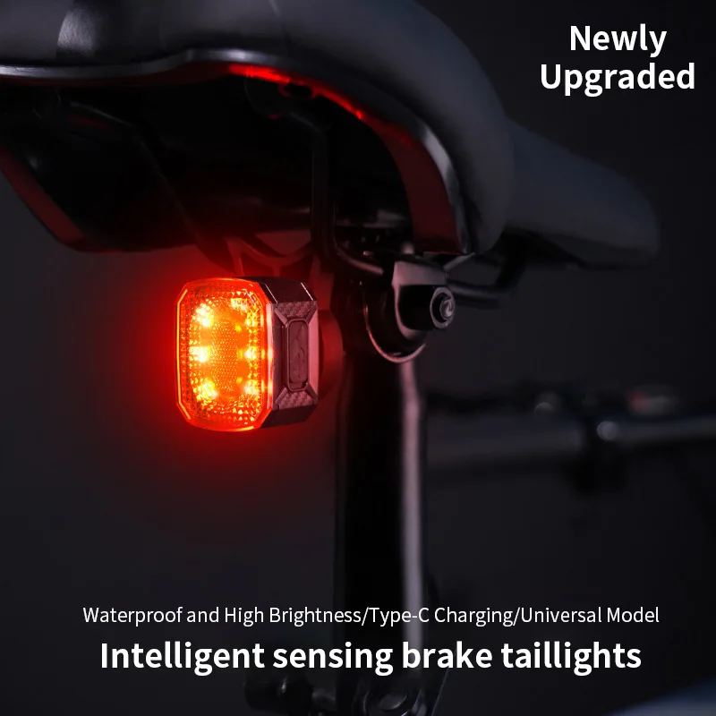 

Waterproof Smart Brake Bicycle Taillight Type-C Rechargeable Road Bicycle Warning Light 6 Modes MTB Rear Light Bicycle Light