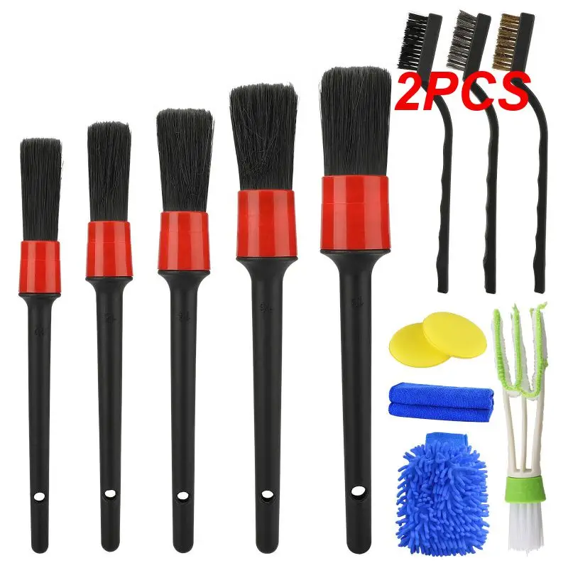 

2PCS Car Wash Kit Car Detailing Brush Mixed Fiber Plastic Handle Automotive Detail Brushes for Cleaning Wheels Engine Interior