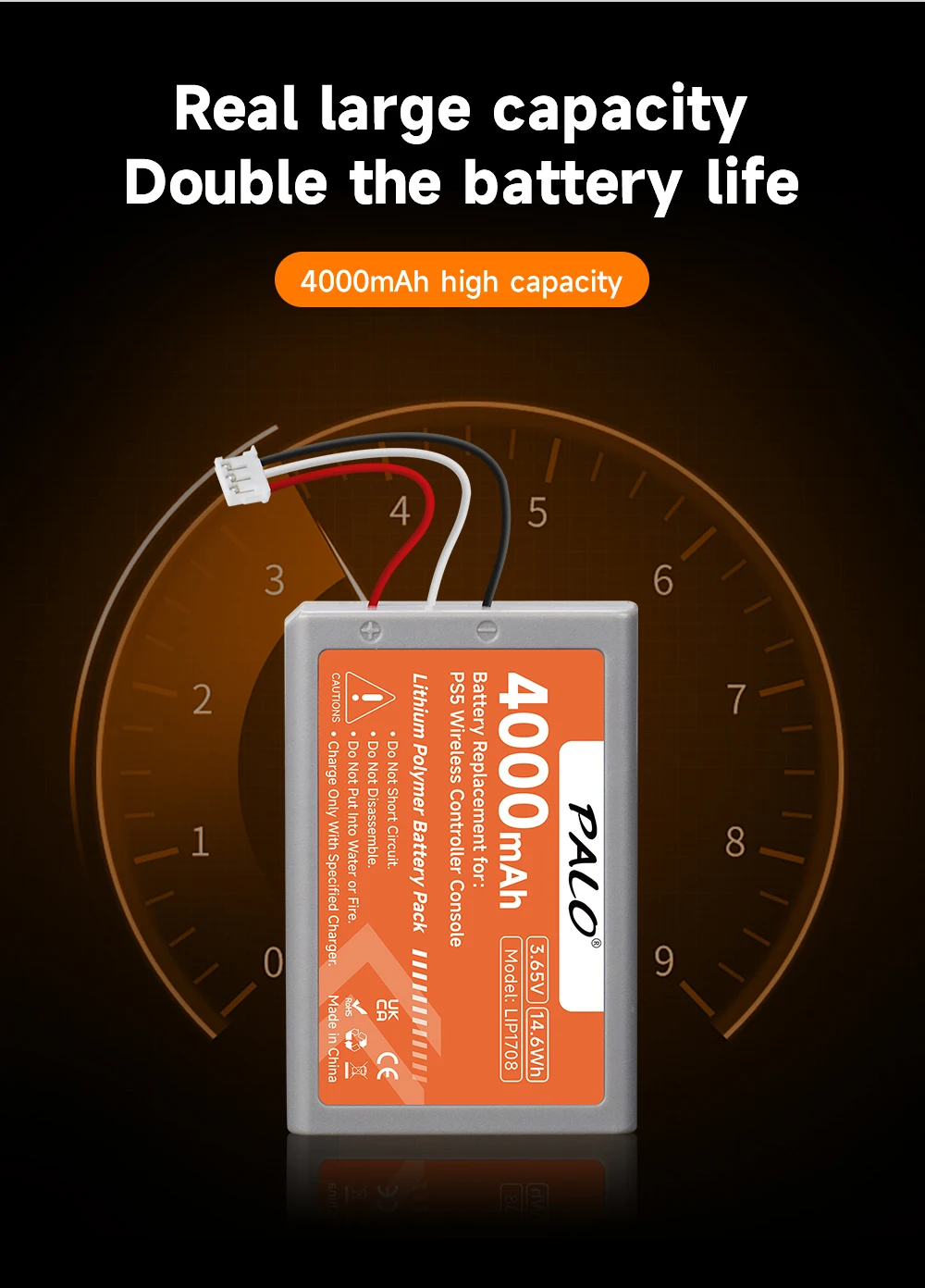 Sony PS5 Playstation 5 LIP1708 DualSense 게임 컨트롤러용 PALO 고용량 4000mAh 충전식 배터리