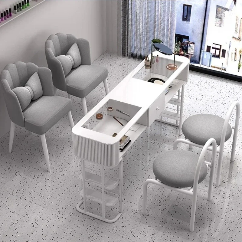 

Роскошный стеклянный органайзер для ногтей, белое оборудование, дизайнерский стол для ногтей, скандинавский очиститель, современный Scrivania Per Unghie, мебель для дома