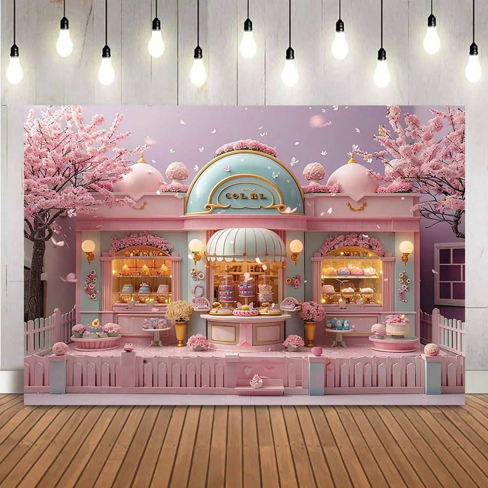 خلفية التصوير الفوتوغرافي للأطفال حديثي الولادة ، صالون الآيس كريم ، صورة تحطيم الكعكة ، كشك الصور ، أزهار الكرز الخلفية