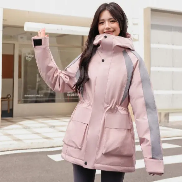 2025 Autumn and Winter New Women's Down Jacket Loose Hooded Splicing Windproof Workwear Jacket