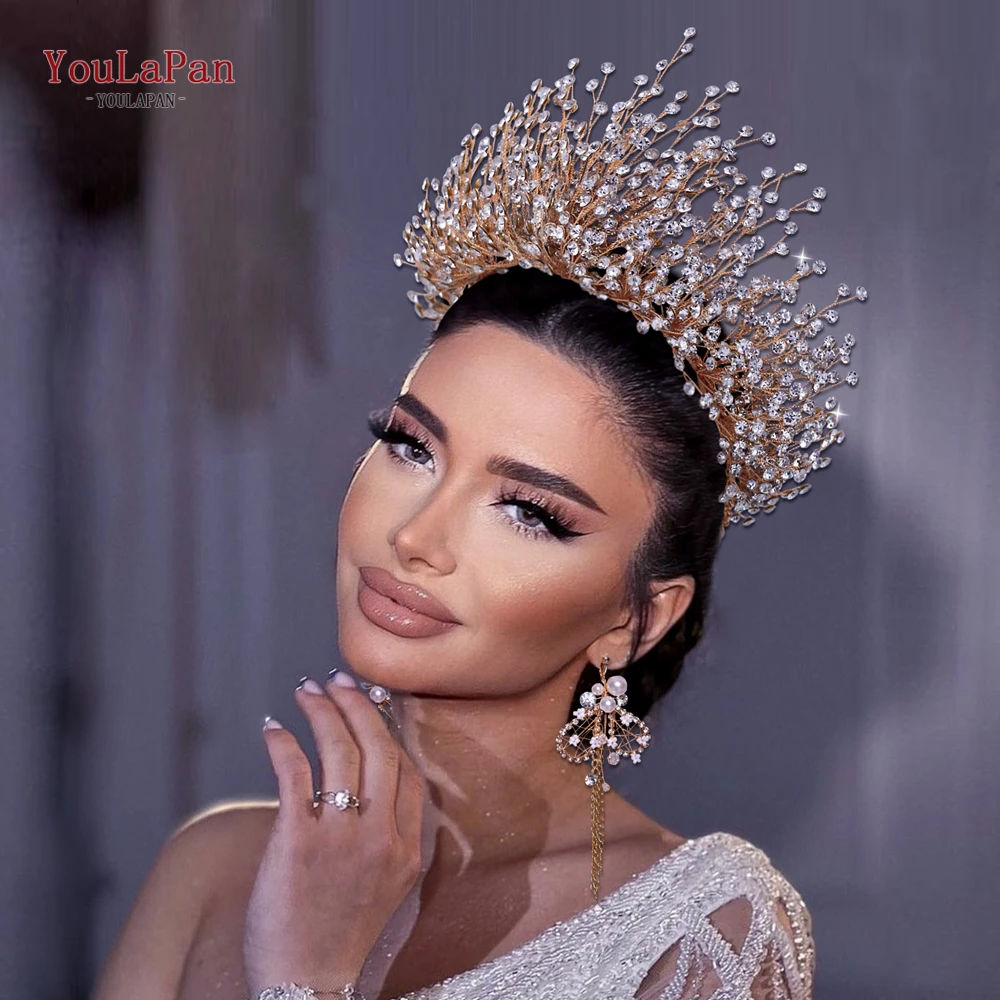YouLaPan HP193P tocado de boda collar pendientes conjunto de joyería diademas de novia tocado de diamantes de imitación Tiaras y coronas nupciales