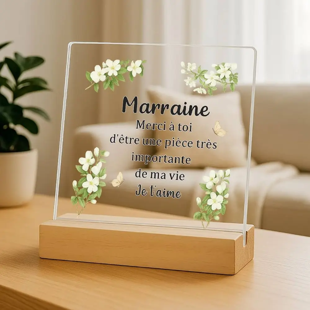 2D Flat, Decorative Plaque & Signs Charming French Godmother - Perfect Gift for Birthdays, Christmas & Baptisms, Ideal as Desk