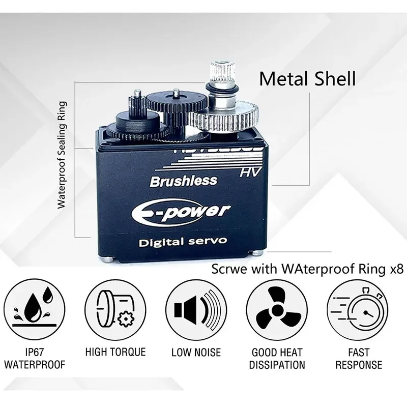 

Водонепроницаемый сервопривод E-Power 51 кг 180 ° /270 ° /360 ° Металлические цифровые бесщеточные детали 8,4 В HV для 1:8 1:10 Drive RC автомобиля, лодки, робота, игрушки «сделай сам»