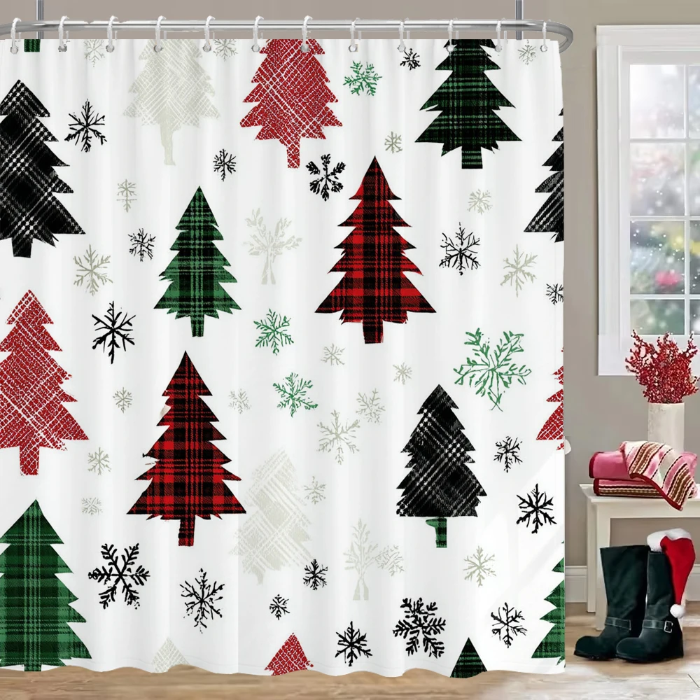

Christmas Tree Print Bathing Curtain Bathroom Shower Curtain With 12 Hooks bathroom home decor and accessories