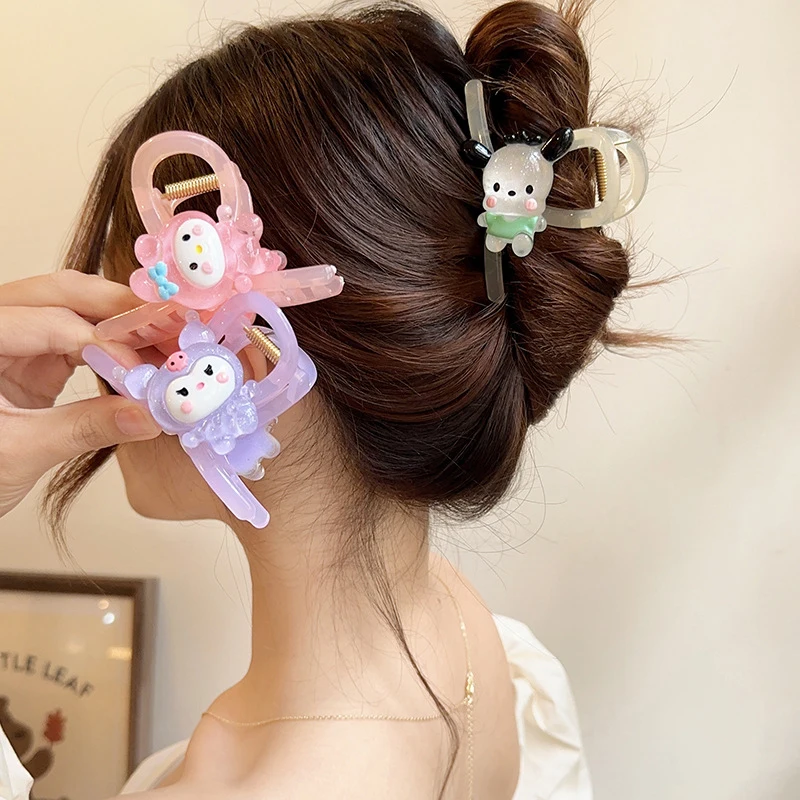 Sanrio Transparente Garra De Cabelo Para Meninas, Agarrar O Cabelo, Clipe De Tubarão, Cinnamoroll, Kuromi, Acessórios, Presentes De Aniversário