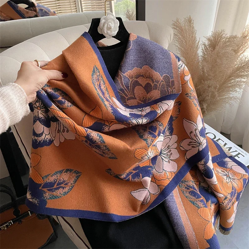 Écharpe de Luxe à la Mode pour Femme, Châle d\'Hiver Chaud, Couverture Enveloppante, Foulard Bandana Imprimé Optique, Nouvelle raq