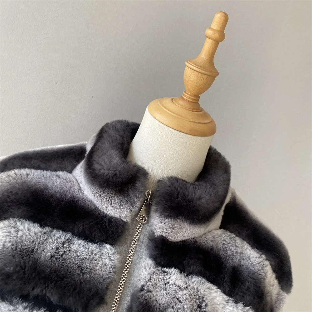 

Jxwatcher Women's Real Rex Rabbit Fur Jacket Patchwork Wool Sleeves and Back Autumn Winter New Design Wool Coat Casual Outerwear