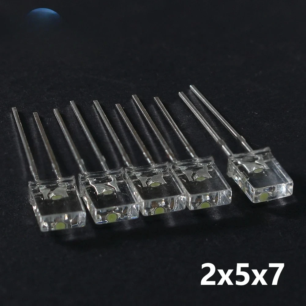 

100 шт. 2x5x7 светодиодные диоды квадратные прозрачные светодиоды белый красный желтый синий зеленый электронные люминесцентные изделия