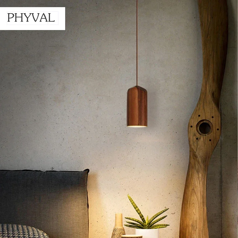 Nordic Wooden E27 Pendant Light Creative Wire Pendant Light Bar Restaurant Bedroom Indoor Home Modern Solid Wood Lights