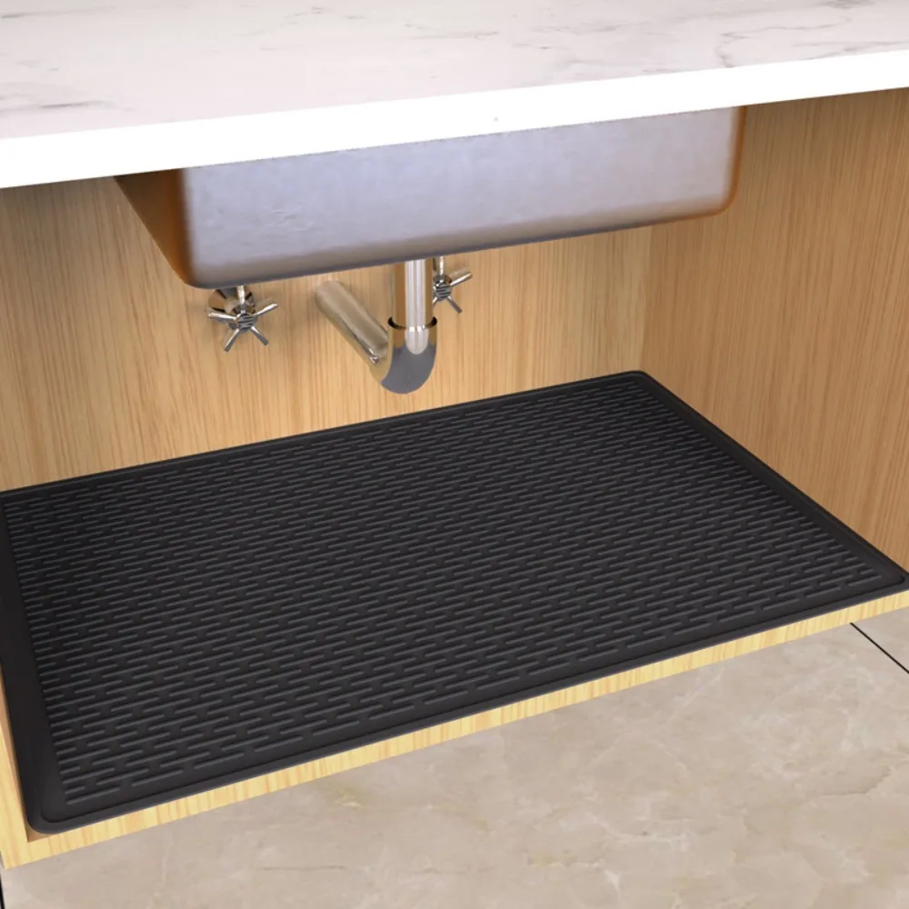 

34" x 22" Under Sink Mat Silicone Flexible Cabinet Liner Easy to Clean Waterproof Pet Feeding Mat for Kitchen Bathroom