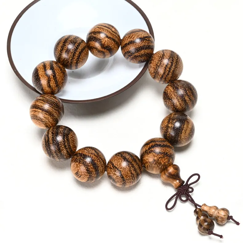 Chinese Style Natural Agarwood 20mm Beads Bracelet Lucky Blessing Wealth Attracting Feng Shui Prayer Jewelry For Women Men Coupl