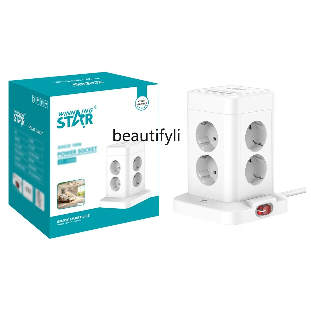 

European standard vertical socket converter with USB desktop stereo multi-function tower socket