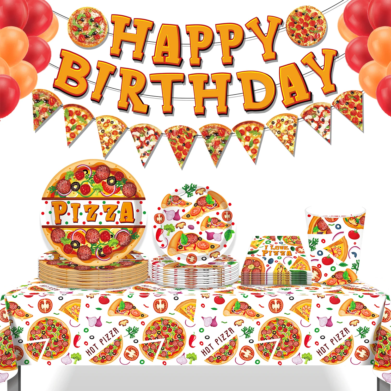 Vajilla desechable para fiesta de comida y Pizza de dibujos animados, juegos de vajilla para cumpleaños, barbacoa, platos para acampar, tazas, servilletas, decoración para fiesta de Baby Shower y Picnic