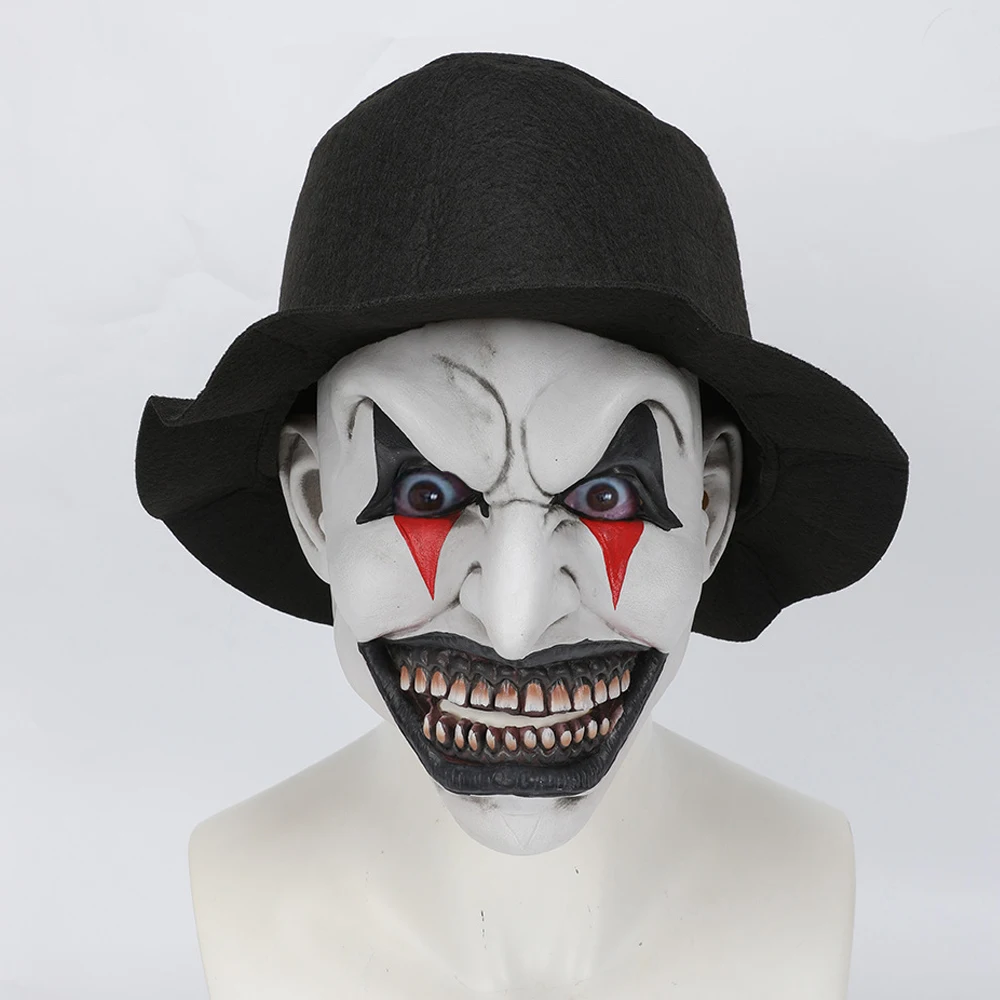 

Movie The Jester Horror Joker Mask Cosplay Clown Latex Helmet Black Hat Halloween Carnival Purim Party Costume Props Gifts