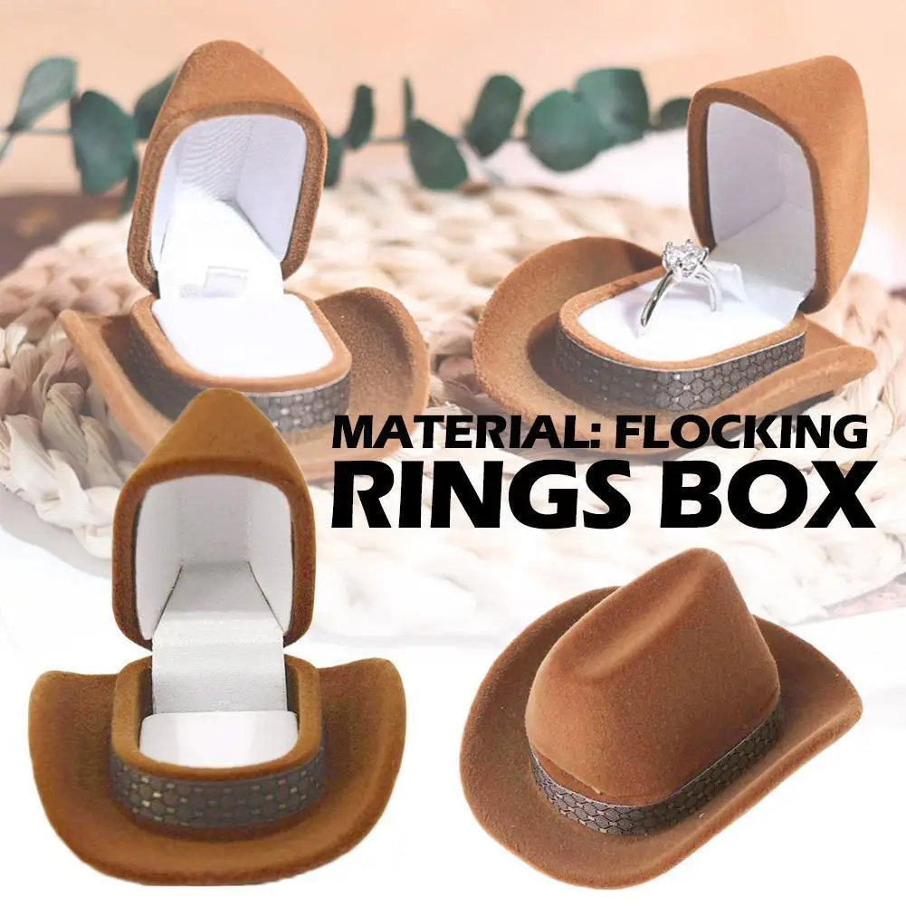 1Pcs Creative Cowboy Hat Shape Rings Box Velvet Jewelry Display Box Storage Case Jewelry Packaging Display New