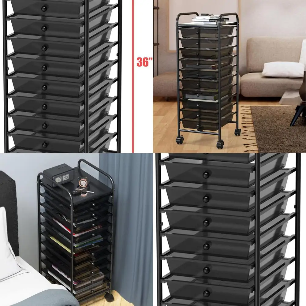 

10-Drawer Rolling Utility Cart for Art & Craft Storage, Black