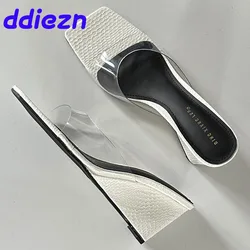 Fashion Transparent Women Wedges Slippers Shoes New In 2024 Female Slides Footwear Ladies Wedges Pumps Slippers Shoes