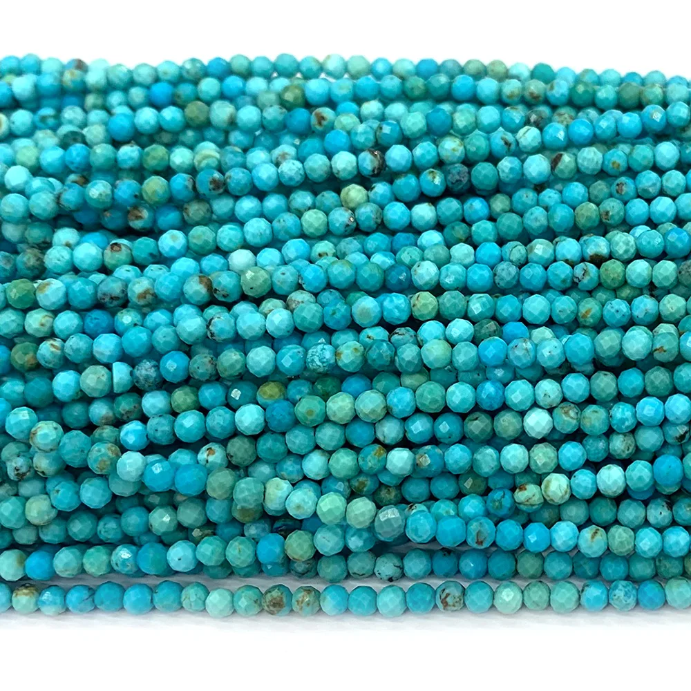 

Veemake Blue Turquoise Faceted Round Small Beads For Jewelry Making Natural Gemstones Crystal DIY Necklace Bracelets Earrings