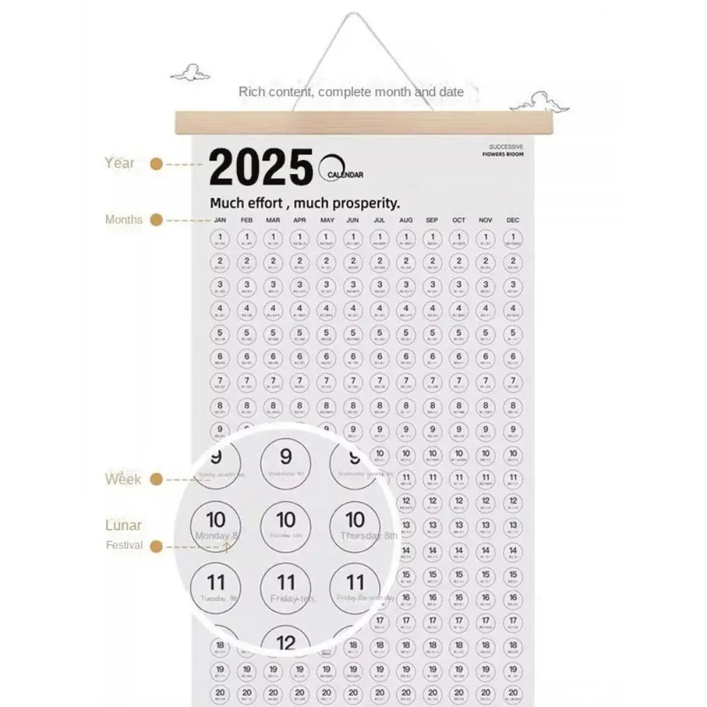 

Wooden Frame Wall Hanging Calendar Convenient Hanging 2025 Wall Calendar Rectangle Paper Self-discipline Schedule Planner