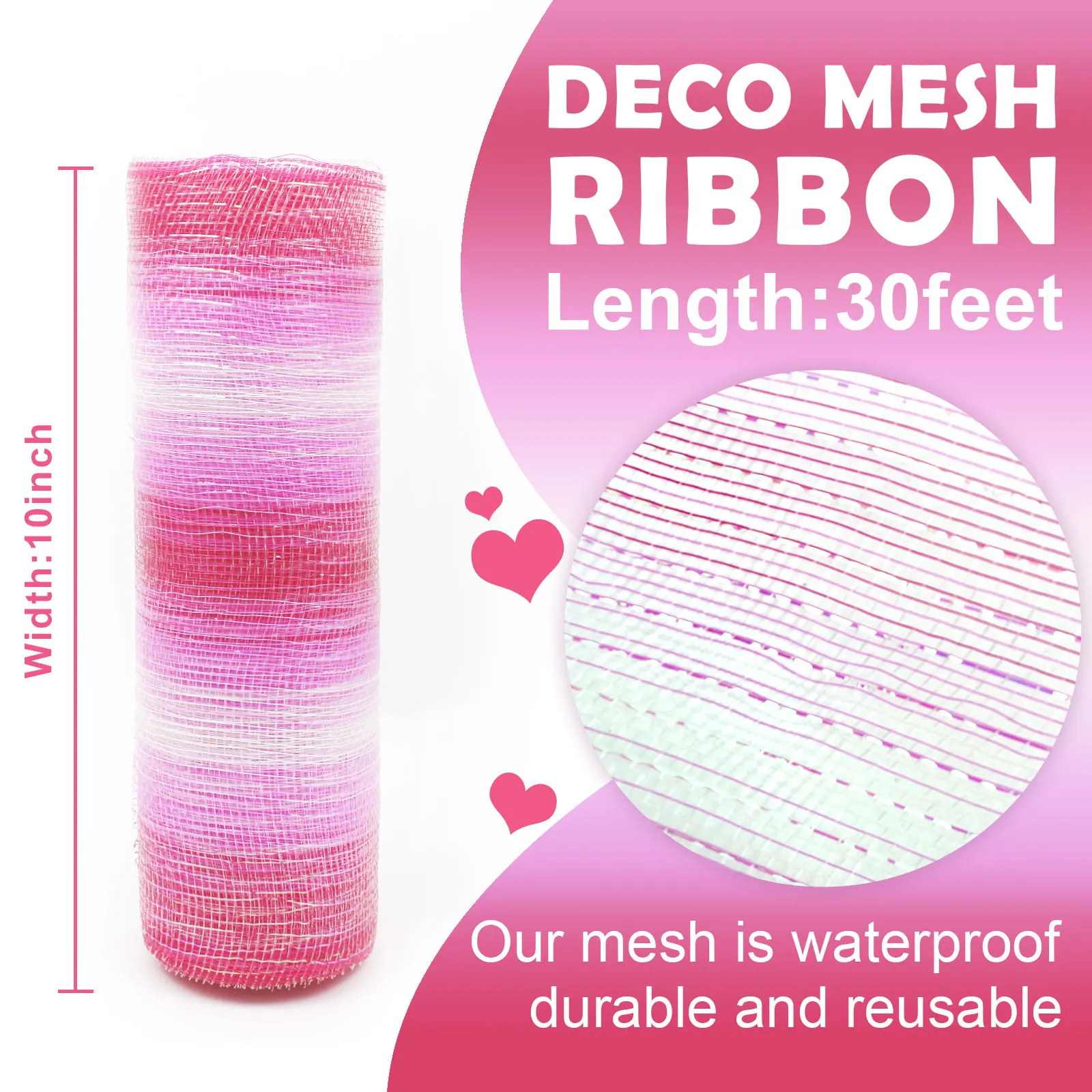 Pink and white Polyester Mesh ribbon for Holiday Wreaths DIY carft front door decoration wedding supplies flowerarranging 10inch